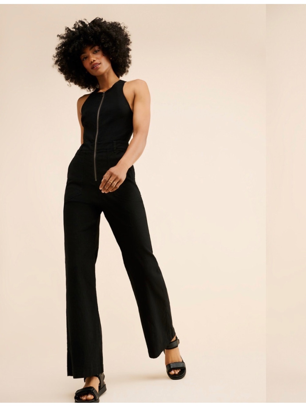 Anthropologie Maeve Naomi Workwear Jumpsuit Womens 4 Black Zip Front Flare